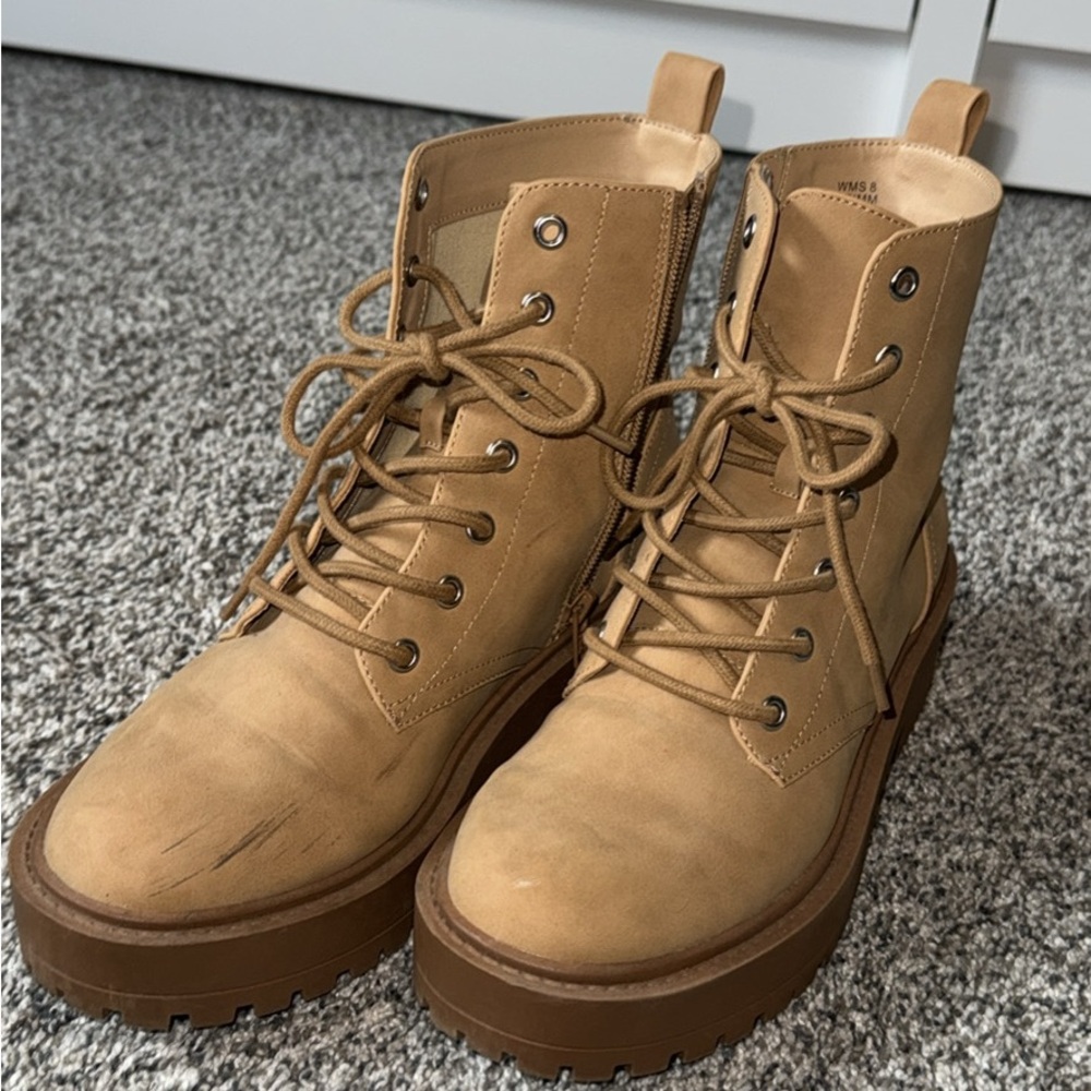 Tan Lace-Up Ankle Boots